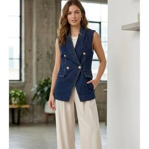 Avec Les Filles NWT Denim Vest Medium Double Breasted Sleeveless